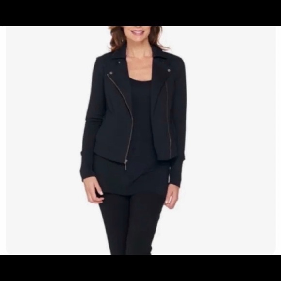 H by Halston Black French Terry Moto Zipped  Jacket - Picture 1 of 9